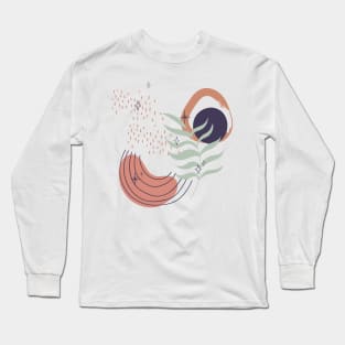 Abstract shapes lines and leaves digital design Long Sleeve T-Shirt